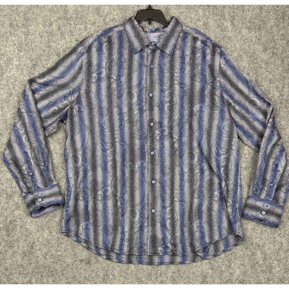 Robert Graham Mens 2XL Classic Fit Blue Striped Paisley Long Sleeve Button Shirt